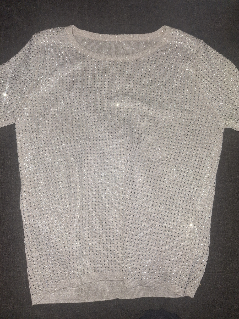 Sparkle Knit Short-Sleeve Sweater - Silver